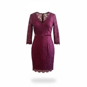 Boston Proper burgundy floral lace 3/4 sleeves sheath cocktail Women's dress‎